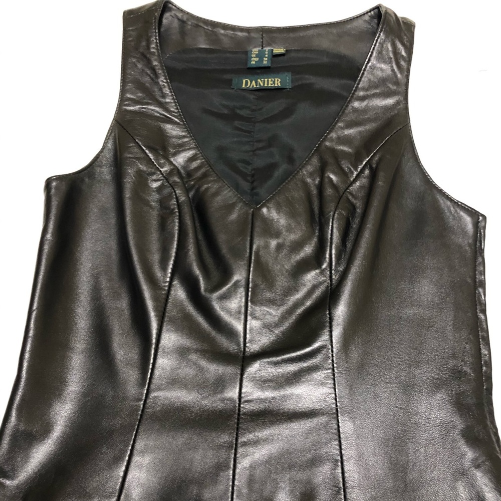 Black leather fitted vest